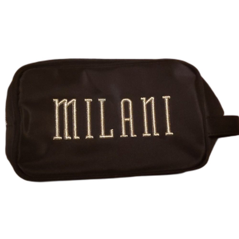 Milani Black Travel Essentials Makeup Toiletries Bag with Gold Zipper.  New!